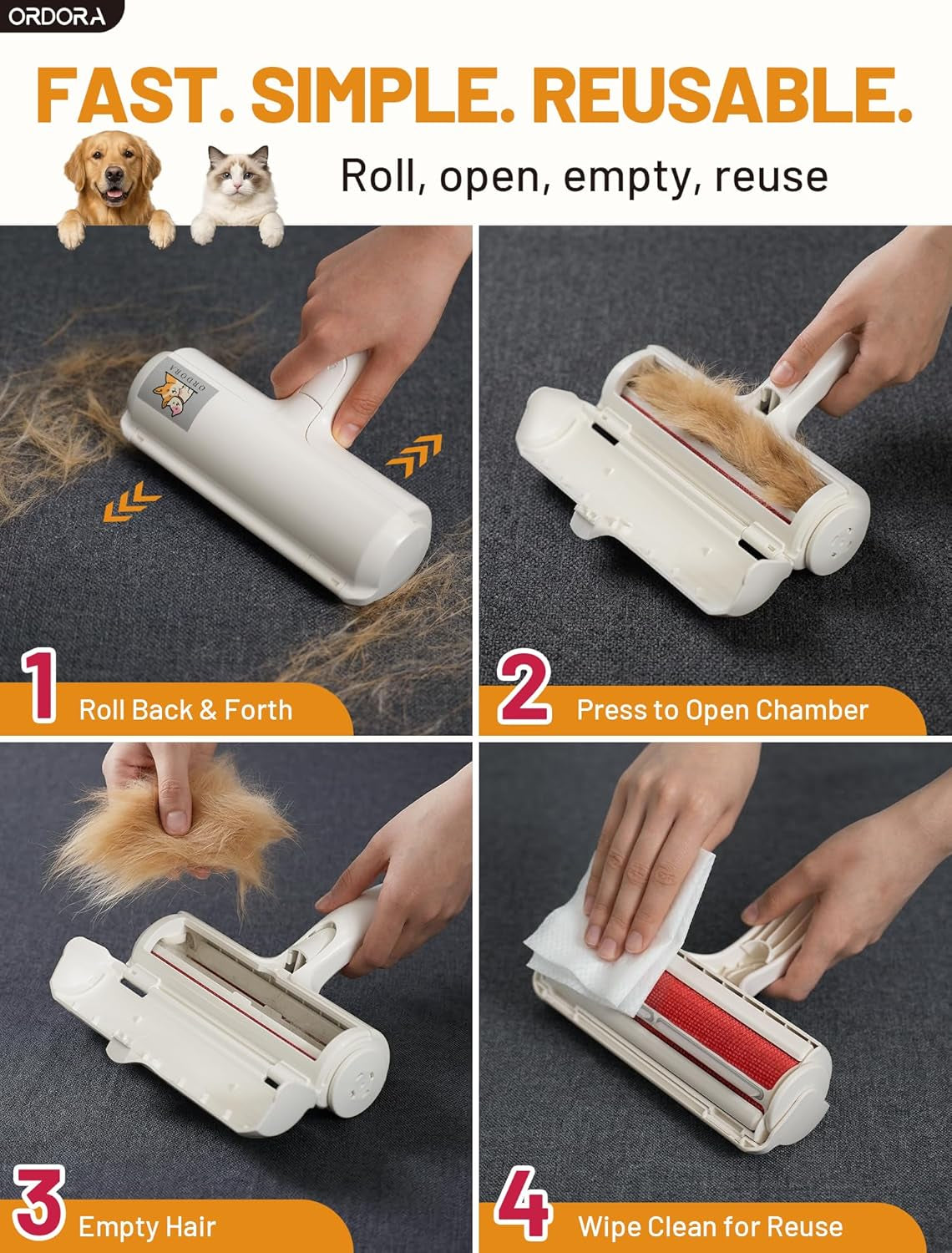 Pet Hair Removal Tool：Reusable Lint Roller for Pet Hair - Portable Pet Hair Remover - Dog and Cat Hair Remover for Couch, Furniture, Carpet, Clothes and Car Seat